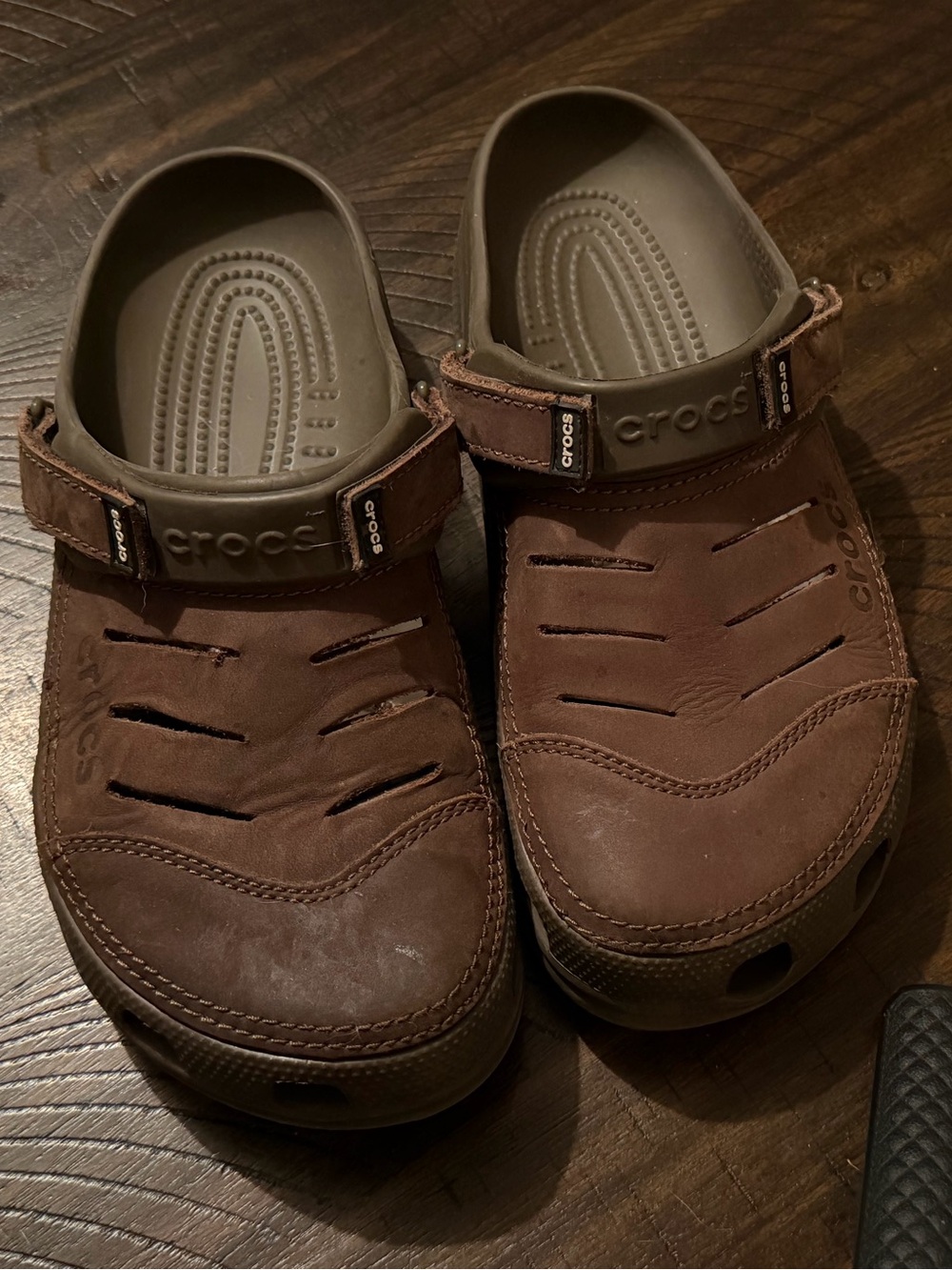 CROCS Men’s Brown Leather-Style Clog Sandals